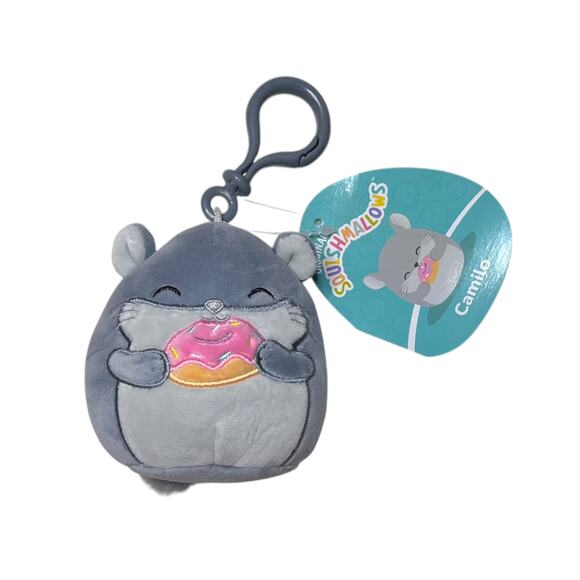 Squishmallows Camilo the Chinchilla with Donut 3.5" Plush Clip - Picture 1 of 2